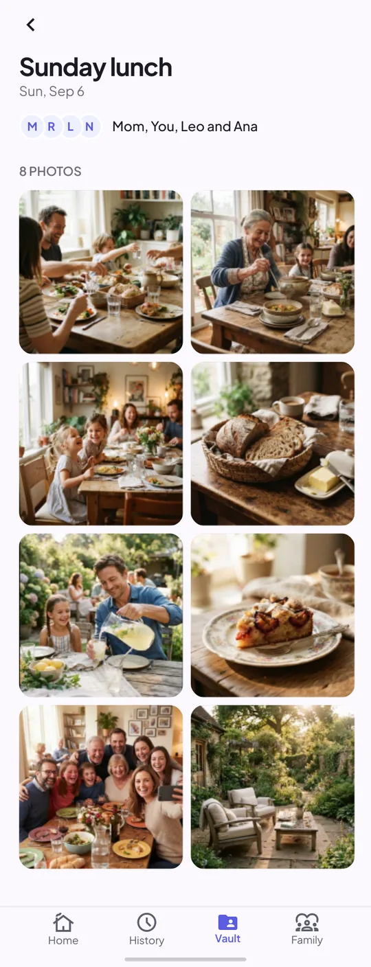 Sunday lunch memory: Mom, You, Leo and Ana, 8 photos